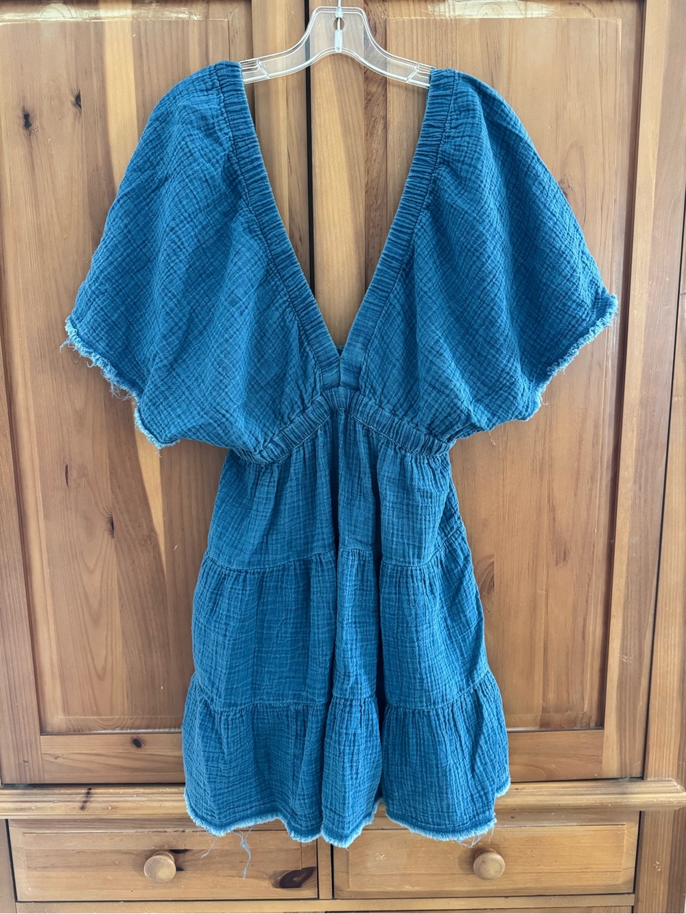 aerie Denim Gauze V-Neck Mini Dress